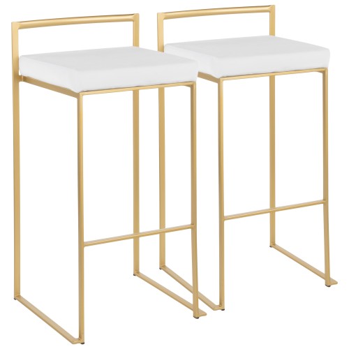 Fuji Stacker Bar Stool (White Velvet + Gold Metal) - Set of 2